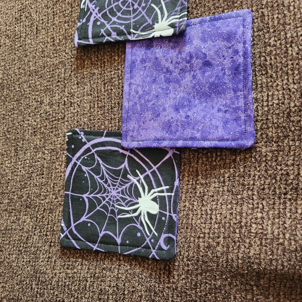 Halloween Coasters Set Of 4 Handmade Spiderwebs Black Purple New